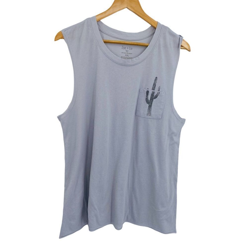 Zoe and Liv gray muscle tank with cactus size xxlarge (juniors size)